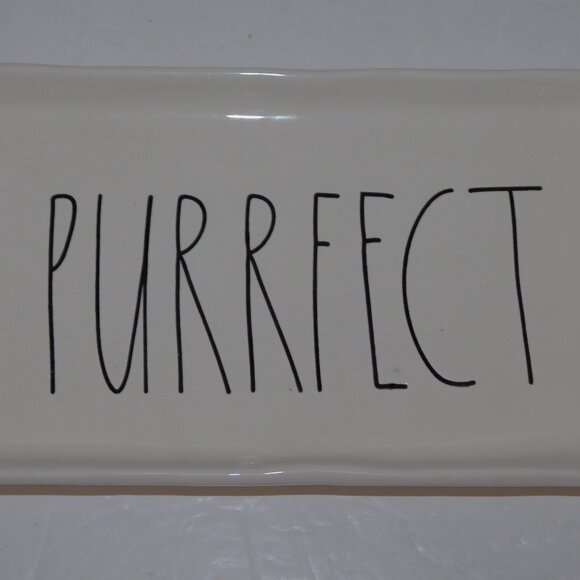 Rae Dunn PURRFECT cat trinket Serving Tray Dish Plate 9" x 5" - Picture 2 of 6